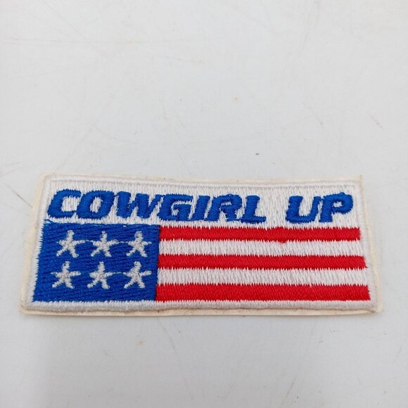 Cowgirl Up Embroidered Patch Red White Blue Rodeo Stars Stripes USA Flag Ladies - Picture 7 of 8